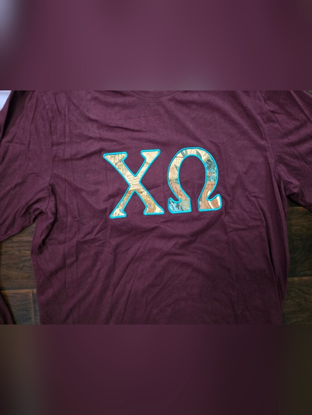 Chi Omega Embroidered Old Navy Maroon Long Sleeved Casual Top XXL - Picture 8 of 9